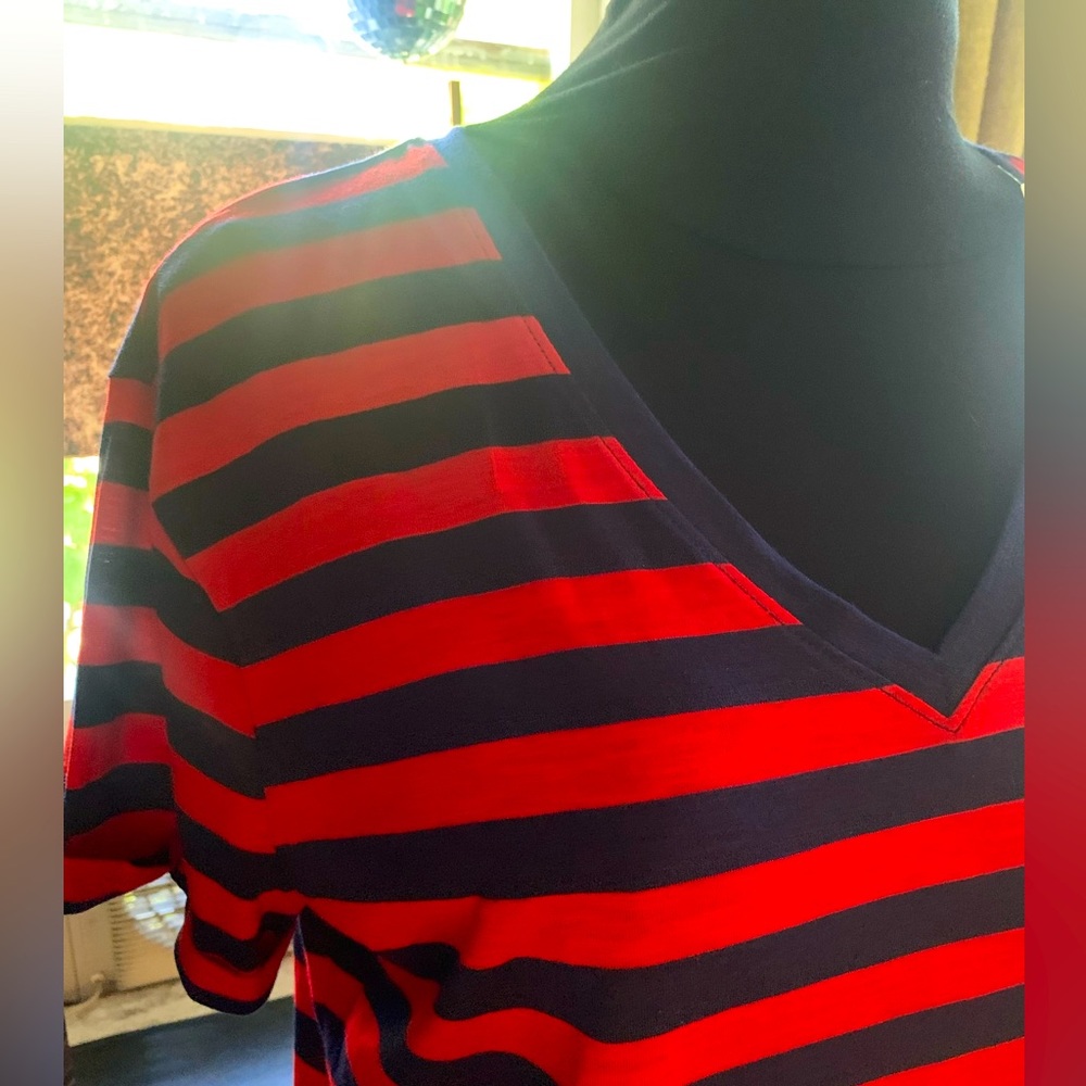 Love & Legend Deep V-neck Rugby Stripe Tee size XL NWT